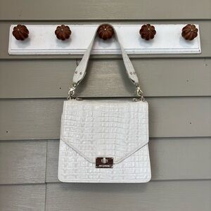 Brahmin White Crocodile-Embossed Shoulder Bag